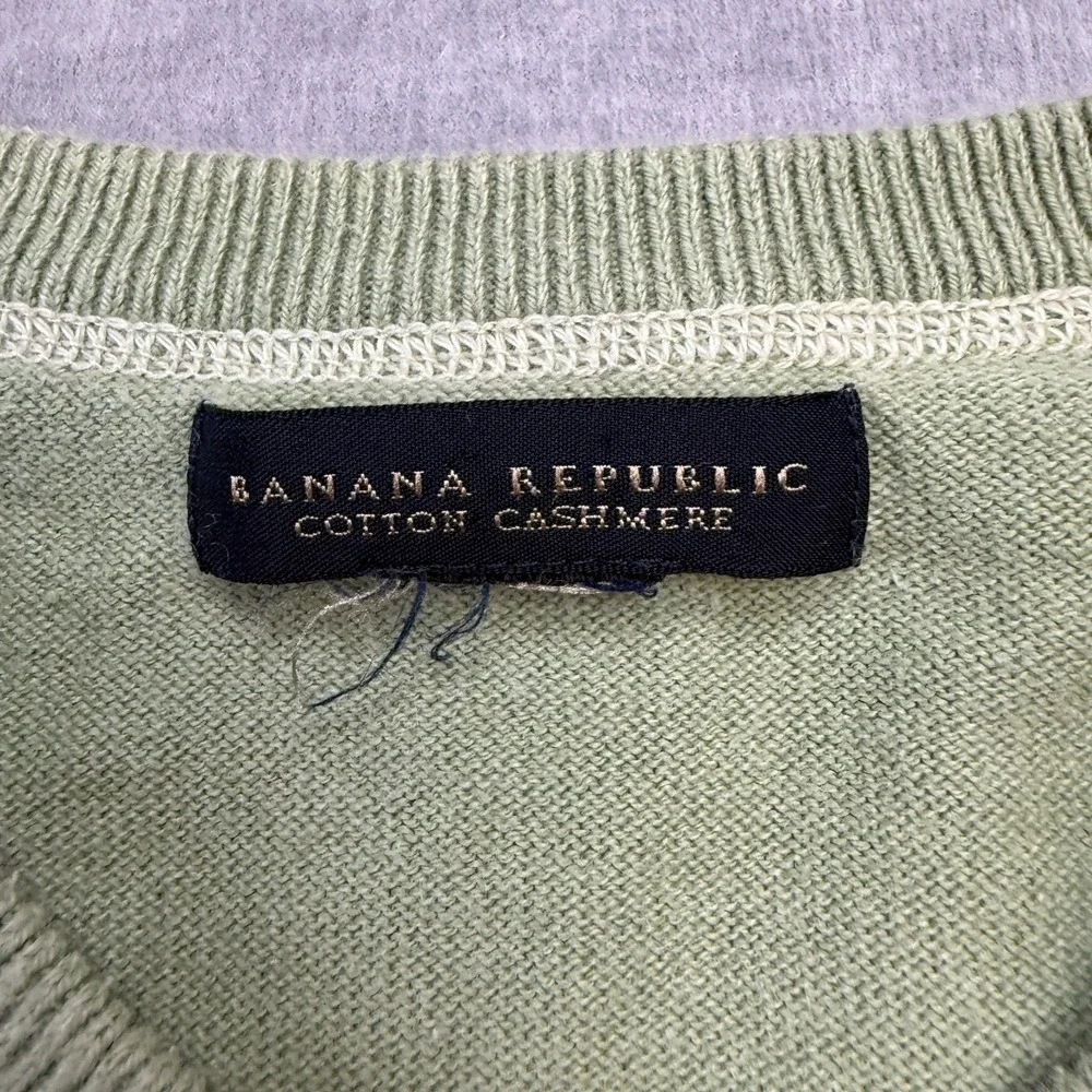 Banana Republic Sweater‎ Mens Large Green Cotton Cashmere V-Neck Knit Pullover